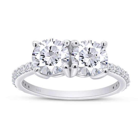 Round Cut Lab Created Moissanite Diamond 2-Stone Engagement Wedding Ring For Women In 14K White Gold Plated 925 Sterling Silver(G-H/VVS1,1.85 Cttw)-4