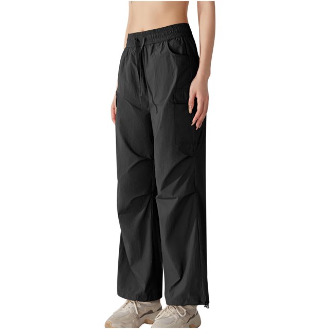 AherBiu Cargo Pants Women Loose High Waisted Drawstring Quick Dry Casual Straight Trousers with Multi Pockets