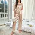 thumbnail image 2 of AOMPMSDX Womens Satin Silky Pajama Set Short Sleeve Shirt With Long Pajama Pant Set Soft PJ Loungewear Khaki XXL, 2 of 8