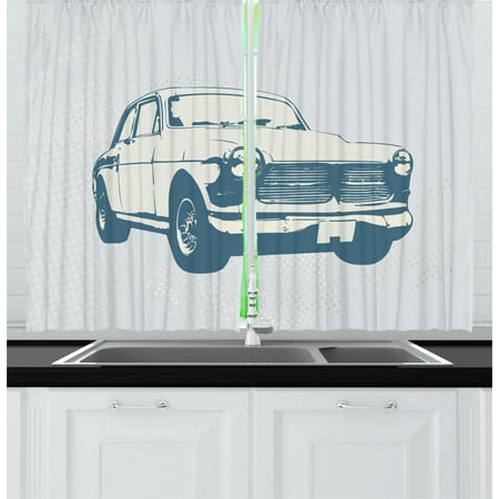 Retro Car Curtains 2 Panels Set, Old Fashion Vintage Custom Collector Automobile Funky Graphic Design, Window Drapes for Living Room Bedroom, 55W X 39L Inches, Baby and Slate Blue, by Ambesonne