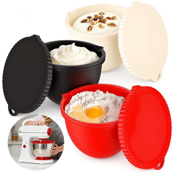 Maixinbuy Doublures de Bol en Silicone pour Mixeur à Tête Inclinable KitchenAid 5 Qt, Lot de 3 avec Couvercles, Protection Anti-Rayures et Nettoyage Sans Effort pour Plusieurs Lots