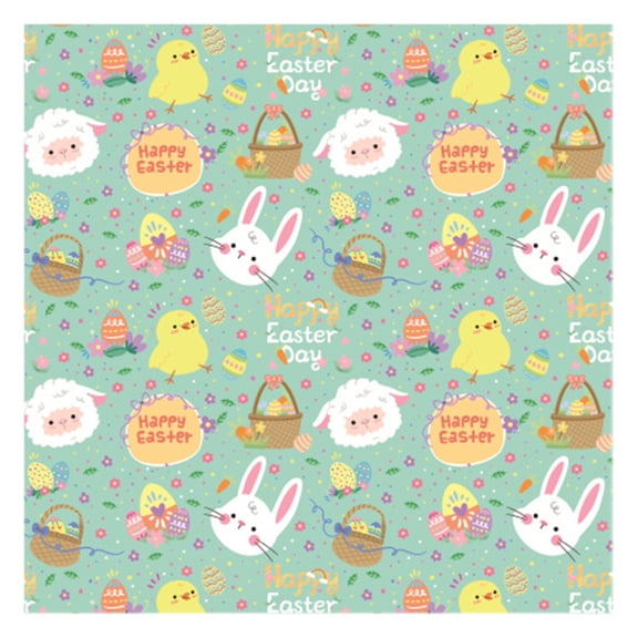 Happy Easter Wrapping Paper Sheet, Easter Bunny, Egg, Blooming Spring Flowers & Lamb Design for Kids, Boys, Girls, 27.5 x 19.6 inches Per Sheet(1PC, Mint Green)
