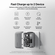Belkin BoostCharge 42Watt Dual Port Wall Charger, USB-C + USB-A Charger Fast Charging for iPhone 16, 15, 14, Galaxy S25, iPad, AirPods, Nintendo Switch 2-C to Lightning Cable Included - Gray