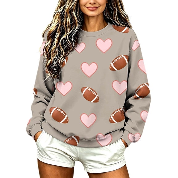 jjayotai Women’s Football Print Sweatshirt Crewneck Oversized Long Sleeve Pullover Tops Gameday Sweatshirts