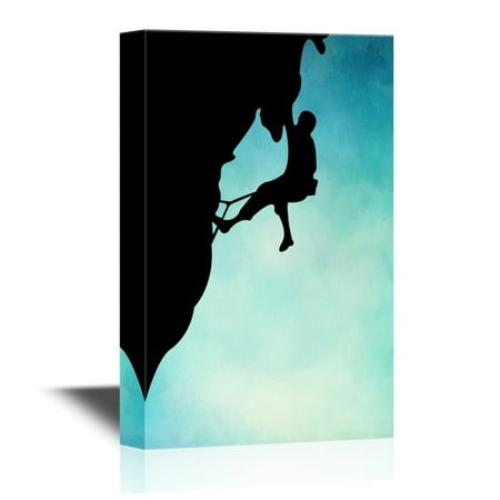 wall26 Extreme Sport Canvas Wall Art - Silhouette of Man Climbing Mountain - Gallery Wrap Modern Home Decor | Ready to Hang - 32x48 inches