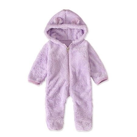 

RPVATI Unisex-Baby Solid Infant Bodysuit Outfits Fleece Warm Long-Sleeve Cotton Footed Sleep Hooded Zipper WinterClothes