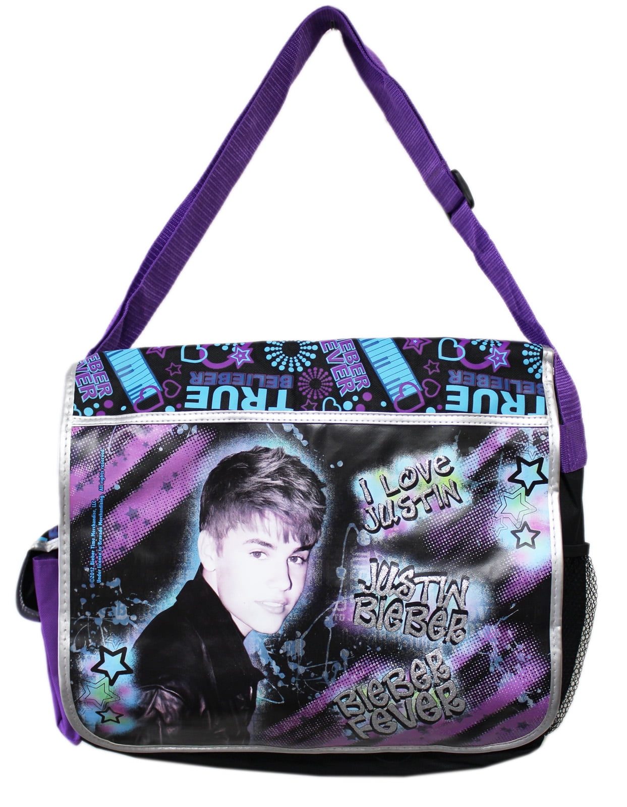 Justin Bieber Justin Bieber Bieber Fever Black Purple Full Size Messenger Bag Walmart Com Walmart Com