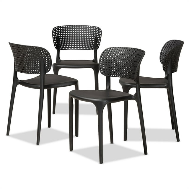 Baxton Studio Ensemble de Chaises Empilables en Plastique Noir 4 Pcs