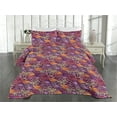 thumbnail image 2 of Ambesonne Birds and Nature Quilted Coverlet 3 Pcs, Fantasy Animals, King Size, Purple Orange and Lilac, 2 of 4
