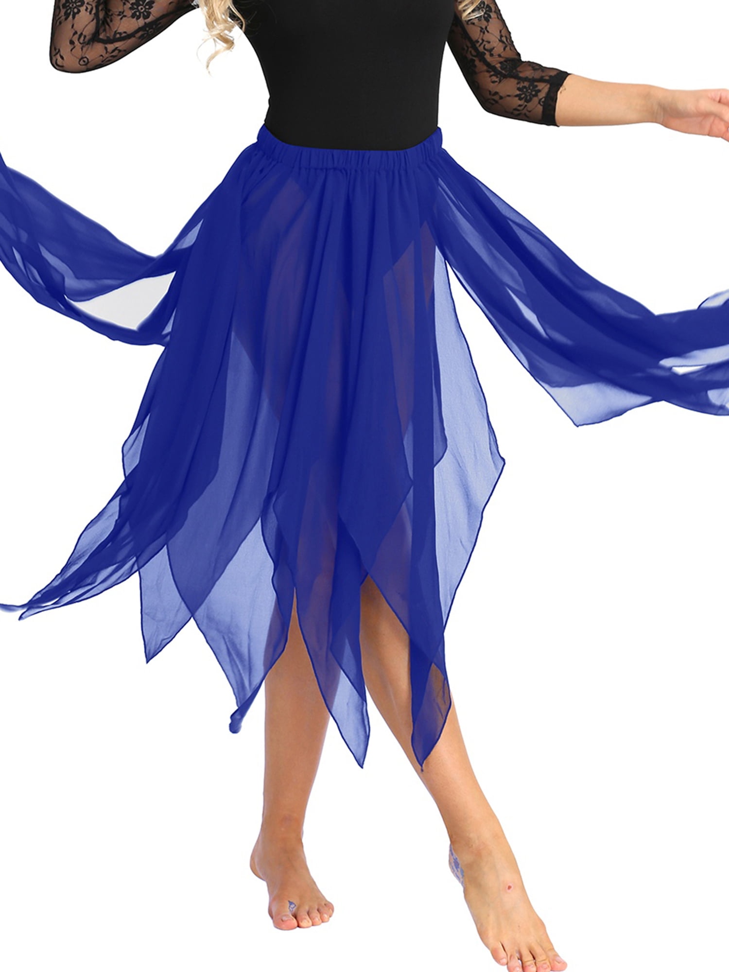 iiniim Women Girls Belly Dance Skirt Chiffon Asymmetric Side Split ...