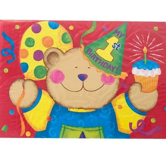 Various 1st Birthday Baby Bear Blue Printed Invitations, 8ct