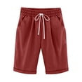 thumbnail image 4 of Qiopertar Women's Summer Casual Shorts Elastic Waist Pockets Solid Color Half Shorts Loose Fit Comfy Stretchy Jogger Pants, Brown 3XL, 4 of 4