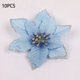 thumbnail image 5 of Yuarrent Paquete de 10 flores navideñas con purpurina, decoración de simulación Artificial, cabezas de flores grandes, adorno de granja para el hogar Kits de decoración para fiestas Azul Yuarrent HA065231-04, 5 of 6