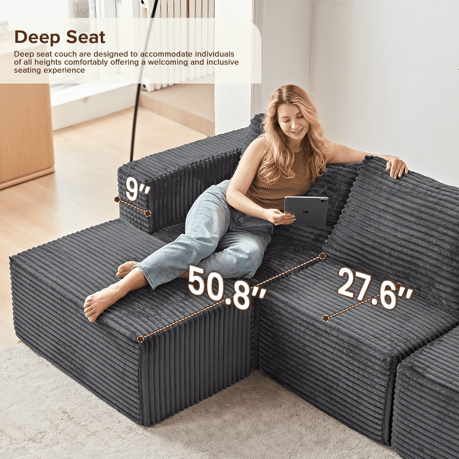 Cozylore 128.3" Oversized Modular Sectional Sofa 7 Seater U Shaped Upholstered Couches Cloud Couch with Deep Seat for Living Room, No Assembly Required, Gray