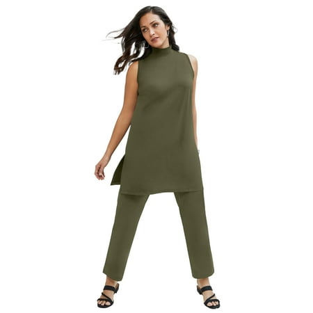 Jessica London Women's Plus Size 2-Piece Stretch Knit Mockneck Mega Tunic Set