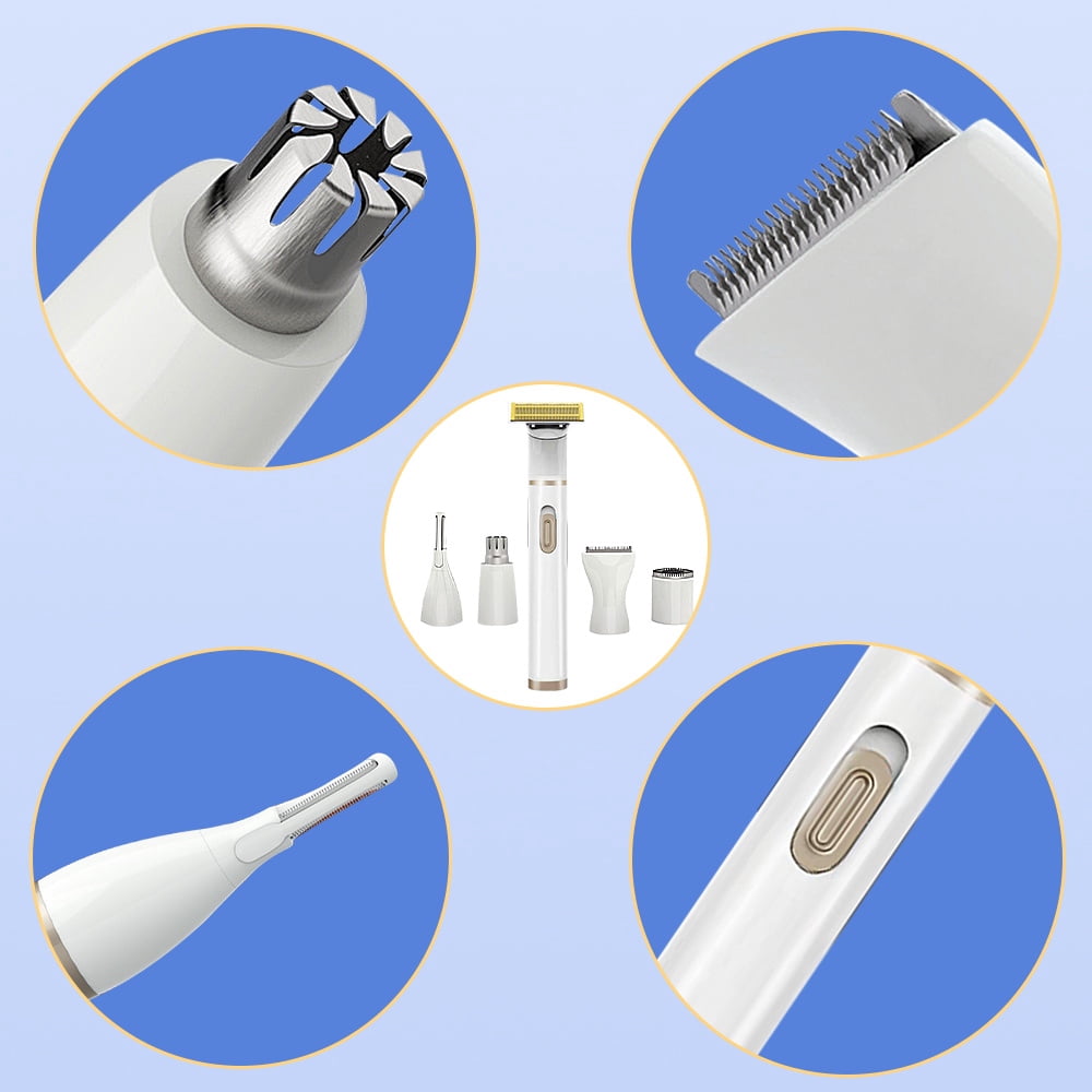 HLONK 5 in 1 Women Painless Hair Remover,Facial Hair Removal, Electric Cordless Shaver Set, Wet & Dry Lady Razor for Women for Bikini Line,Nose Hair,Eyebrow,Arm,Leg - USB Rechargeable