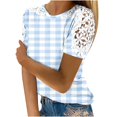 thumbnail image 1 of Camisas de Manga Corta para las Mujeres Impresión Cuello Redondo Suéter Encaje Camisa, Blusa de Verano Casual para las Mujeres, 1 of 6