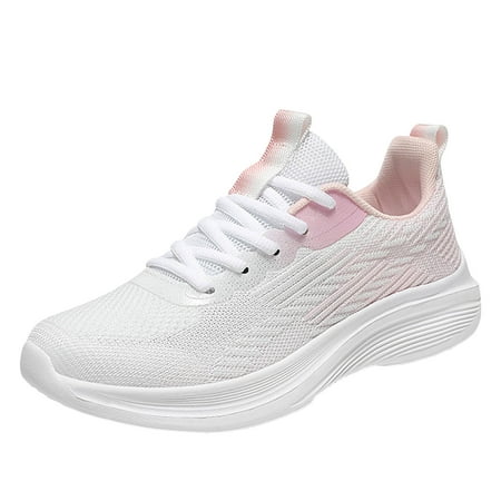 Fauean Womens Sneakers Fashion Breathable Flat Bottom Lace up Shoes Versatile Daily Wear Pink Size 39