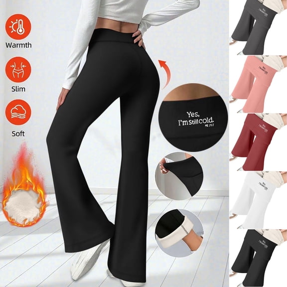 Oksale Flared Fleece Lined Leggings Women Tummy Control Winter Warm Thicken Thermal Leggings Casual Yes I am Still Cold Trousers High Waisted Yoga Pants Black S
