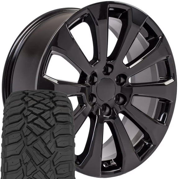 OE Wheels CV95 22 Inch Rims and Tires Fit Suburban 1500 High Country Style 6x139.7 22x9 Gloss Black - Hollander 5922 - TerraMax RT 285/45-22 (Set of 4)