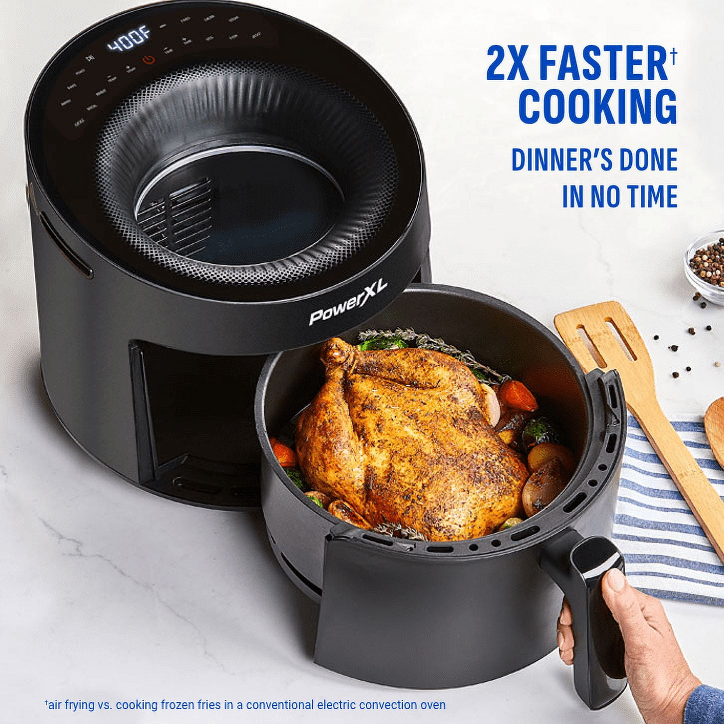 PowerXL LUMINEX 5.3 QT Radiant Light Air Fryer, Heats to 400°F in 2.4 Seconds, Auto Shut-off, 12 Quick-Touch Presets, Glass Skylight Window