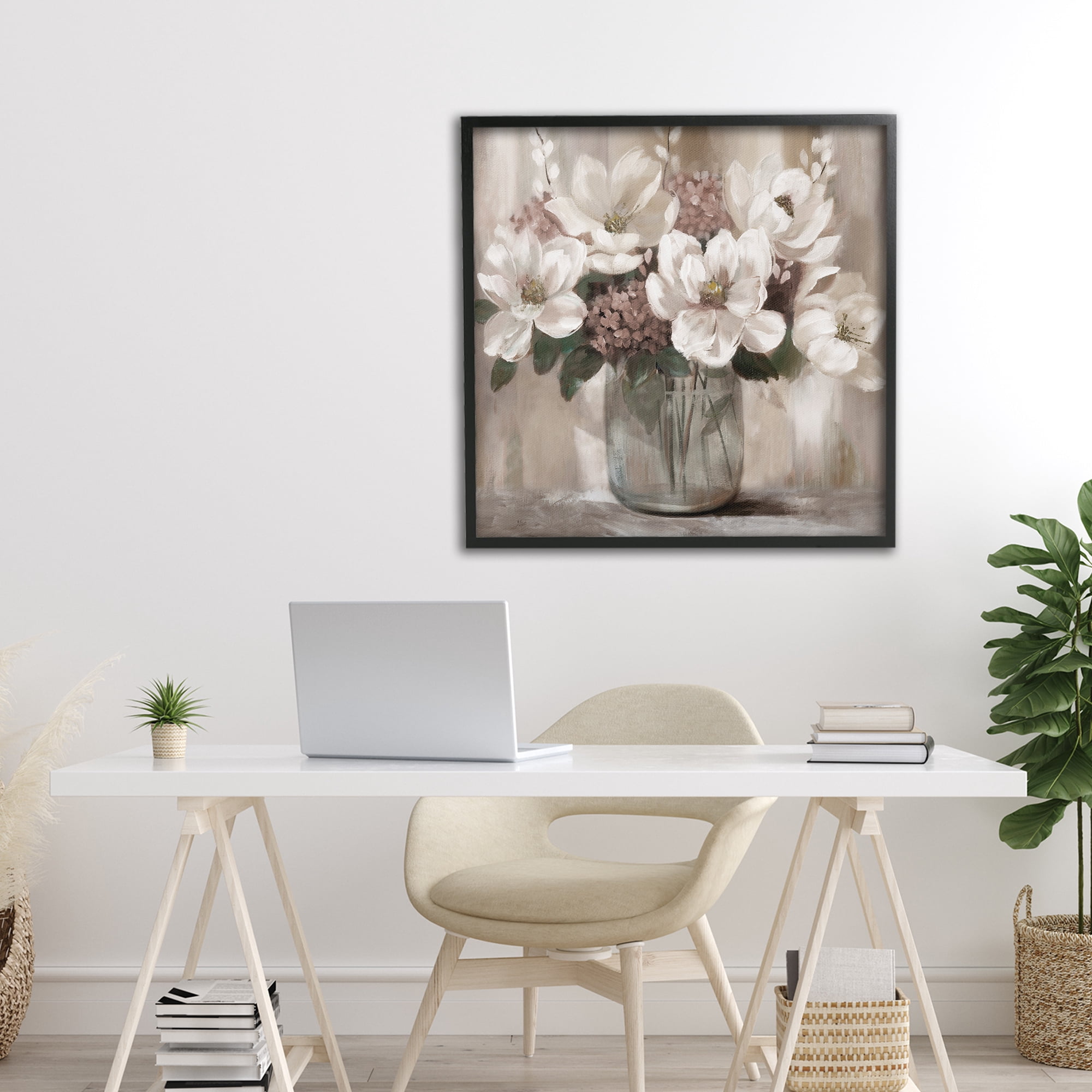 Stupell Industries Ivory Magnolias Vase Black Framed Giclee Art, design by Nan