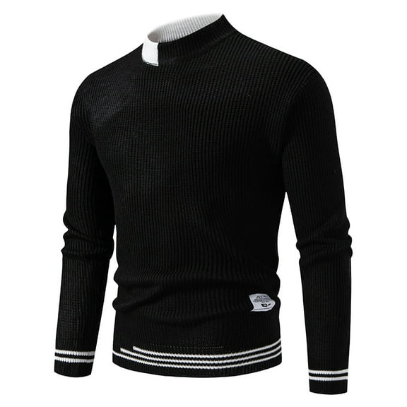 ZCFZJW Men Colorblocked Crewneck Sweater Baggy Knitted Pullover Jumpers Regular Fit Casual Fall Winter Textured Sweater Tops Black XL