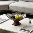 thumbnail image 6 of Faux Wood Grain Pedestal Serving Bowl, Clear Petal Shape Plastic, Vintage Style Fruit, Candy and Snack Bowl With Raised Base for Table or Home Kitchen, 6 of 6