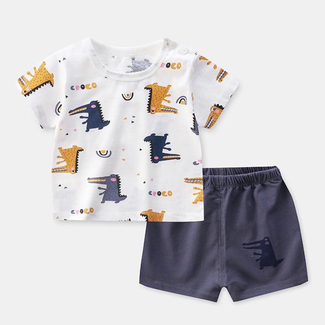 Ropa casual para niños Conjunto de 2 piezas Ropa Verde Cool Boy T-shirt + Shorts Ropa Niños Chándal Niños Ropa de bebé Tan Jianjun unisex
