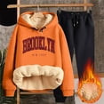 thumbnail image 2 of Women's Winter Pile Thickened Warm Solid Color Color Cardigan Sherbet Hooded Sweatshirt Jacket Pants Two Piece Set, 2 of 2