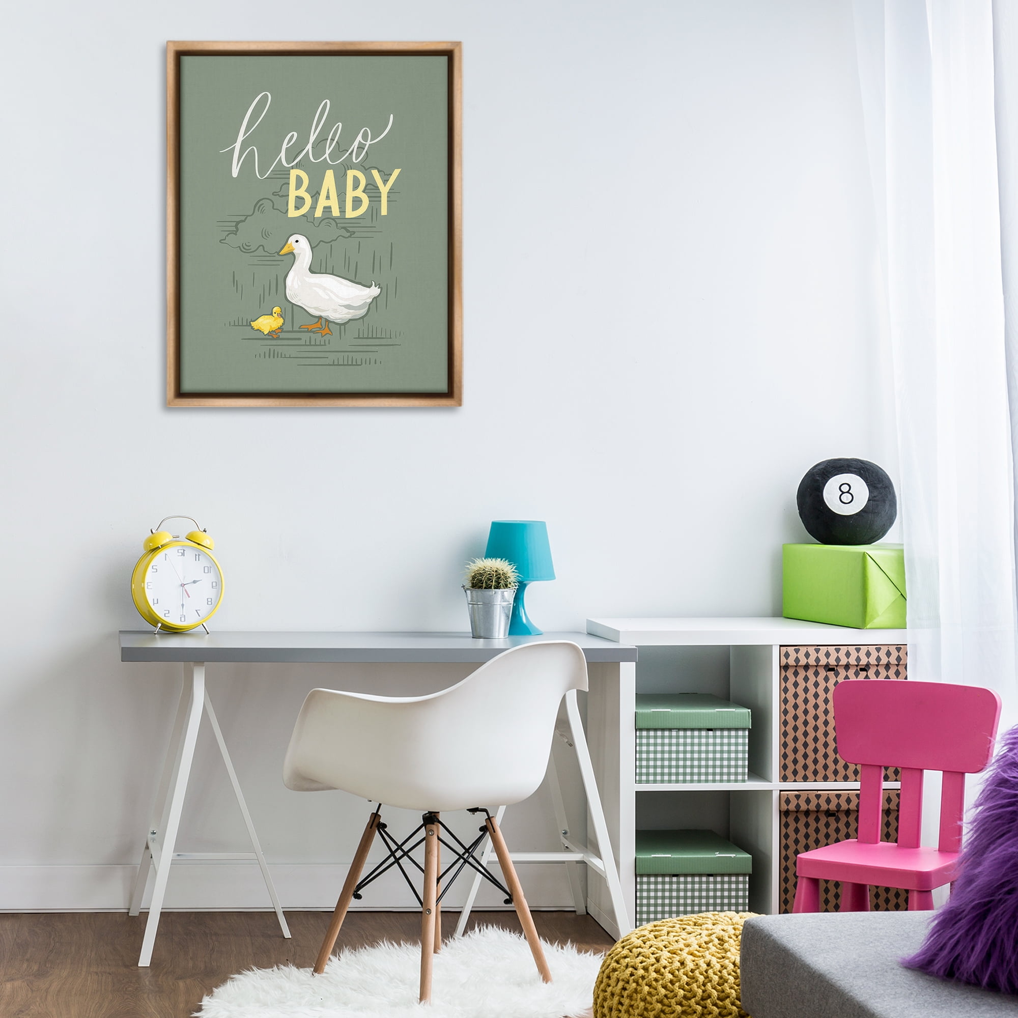 Stupell Industries Hello Baby Duck & Duckling Animals Painting Brown Floater Framed Canvas Art Print Wall Art, 25 x 31