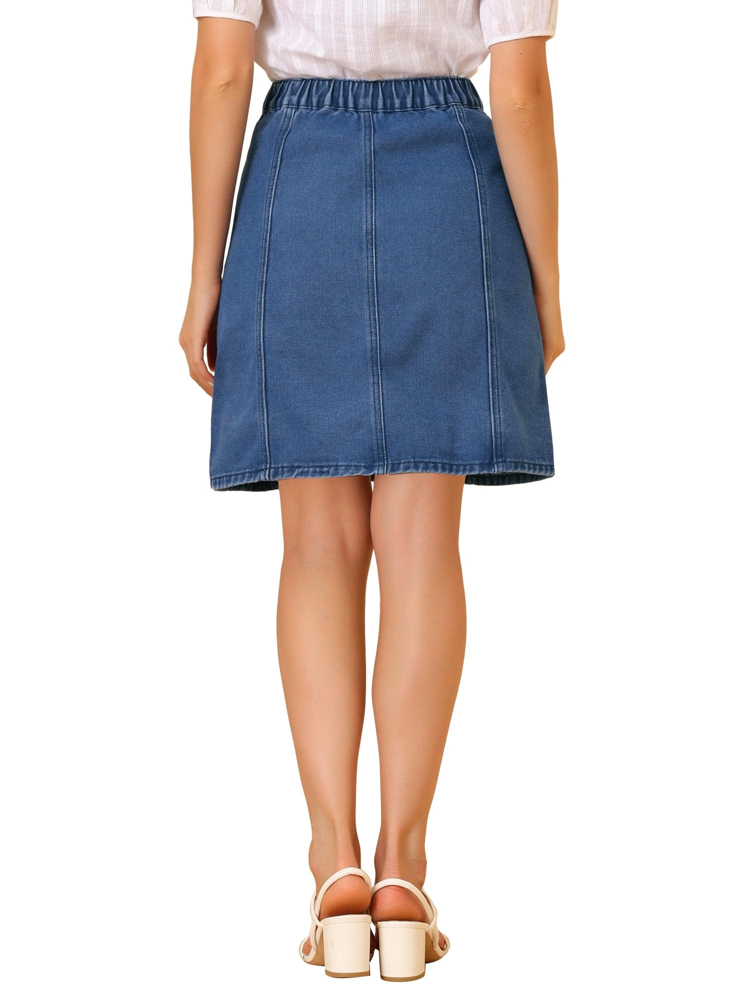 DARING DIVA Women's A-line Button Front Denim Short Skirt L Blue