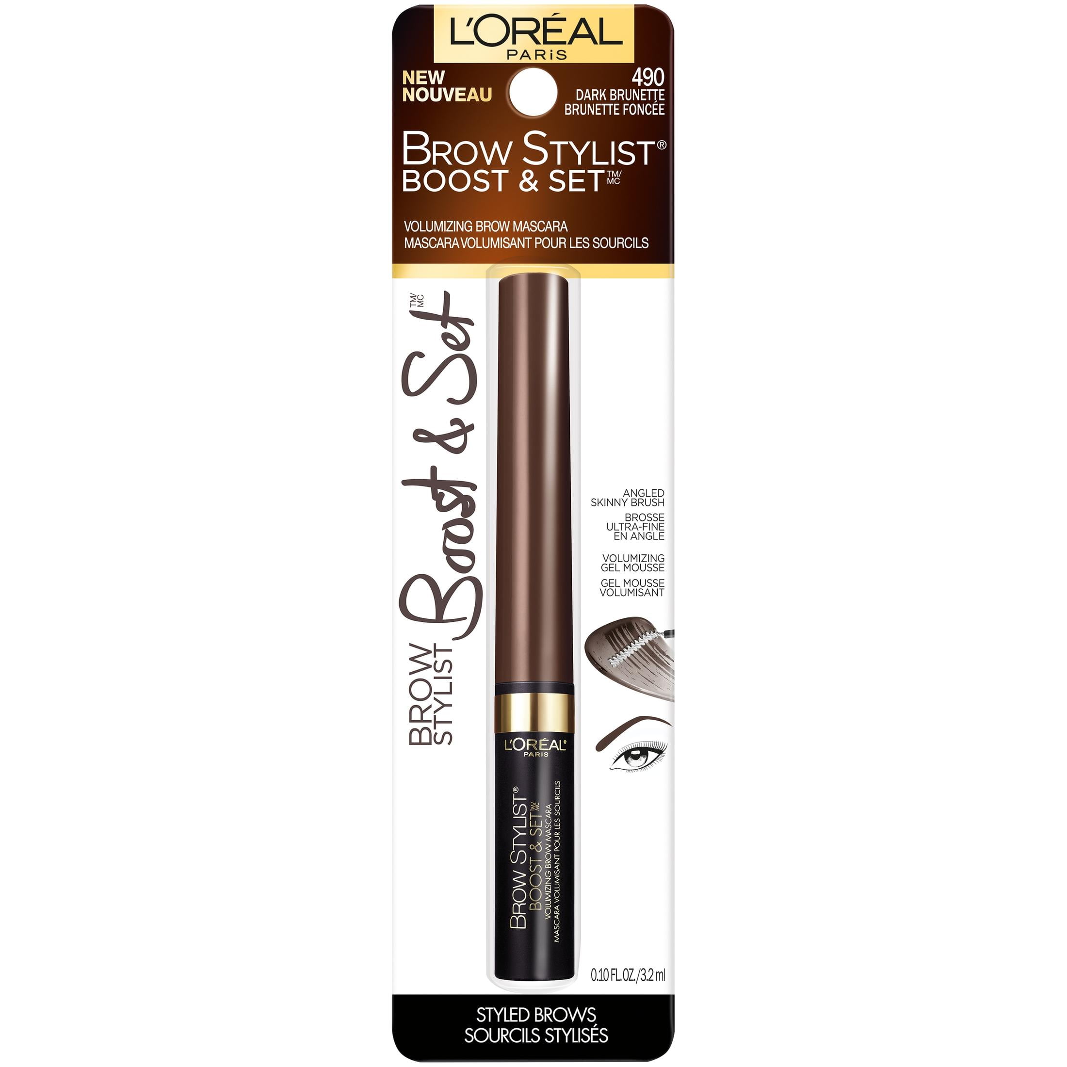 L'Oréal Paris Brow Stylist® Boost & Set™ Volumizing Brow Mascara 490 Dark Brunette 0.10 fl. oz. Carded Pack