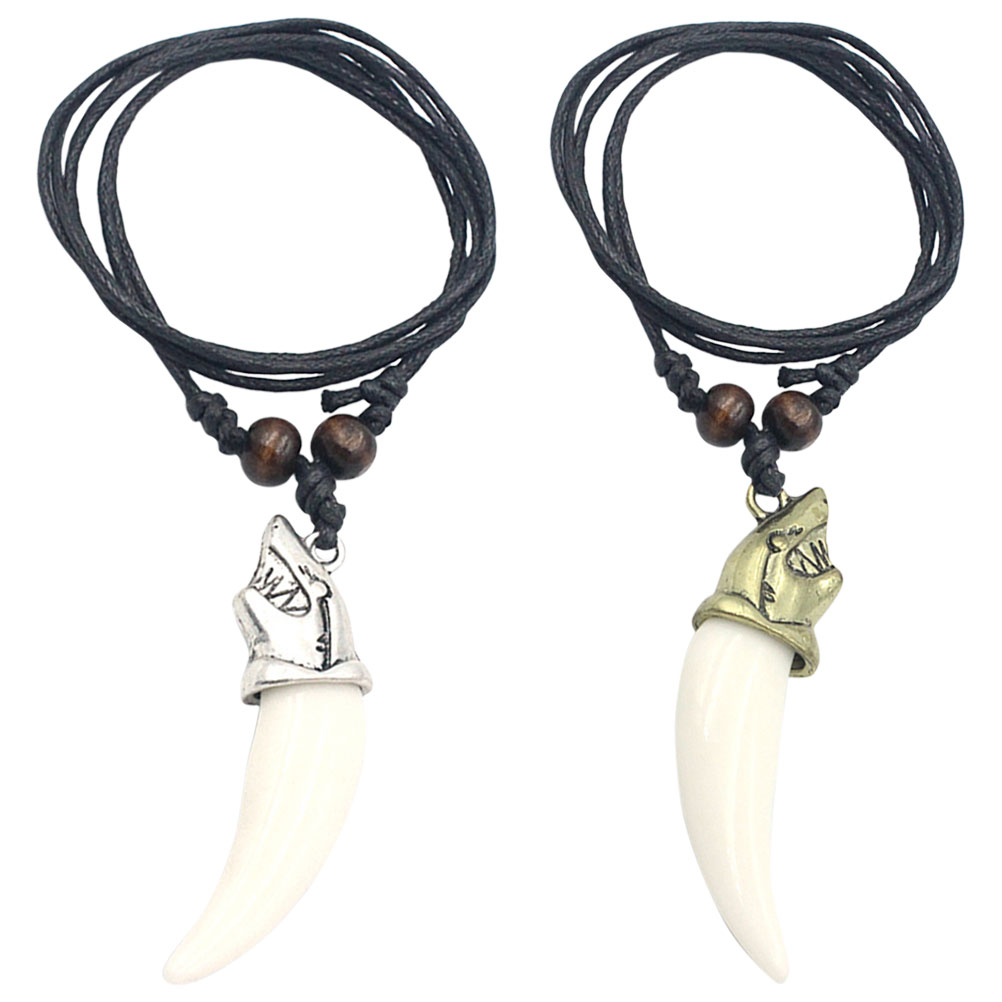 Miangastore 2Pcs Punk Style Necklace Bend Tooth Necklace Pendant Neck Chain Decorative Necklace for Men