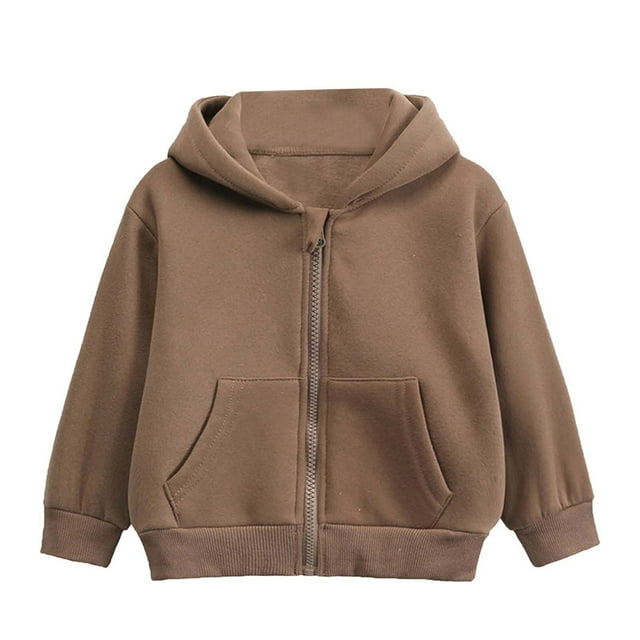 PMVFHDE Zip-Up Hooded Sweatshirt | Thermal Lined Pullover for Winter | Quick Change Design Coffee,7-8 Years