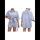 thumbnail image 3 of Conjunto de 2 Piezas para Mujer: Camiseta de Rayas de Corta de Verano y Mini Shorts Holgados de Cintura Alta. Azul M, 3 of 7