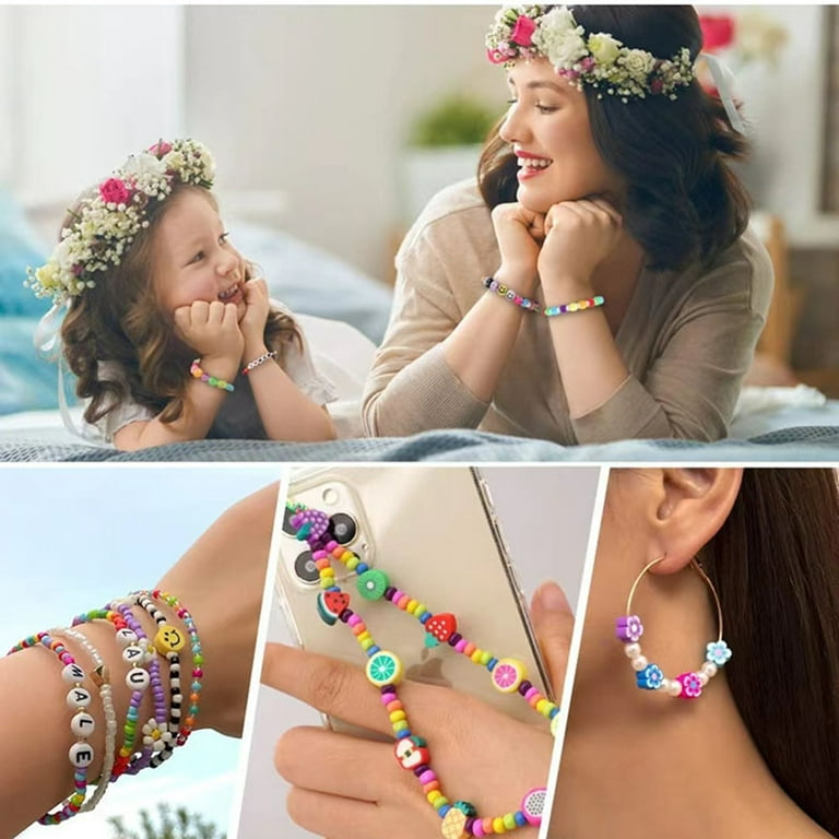 Bead Bracelet Making Kit with Mixed Color Animal Fruit Flower Letter Beads  for Jewelry Making Handmade DIY Bracelet Necklace
