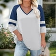 thumbnail image 4 of aidice Plus Size Tops for Women V Neck 3/4 Sleeve Raglan Comfy Loose Color Block Tshirts Size L-XXXXXL, 4 of 6