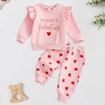 thumbnail image 2 of Gerichy Baby Toddler Kids Girl 2-piece Valentine’s Day Clothing Set 6 12 18 24 Months 2T 3T Ruffle Long Sleeve Heart Bow Print Sweatshirt with Sweatpants Outfit, 2 of 7