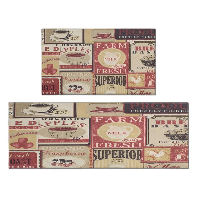 Vintage Kitchen Pattern Kitchen Mat Set Of 2,Kitchen Rugs Mats with Dirty Resistance,washable,Non-Slip,kitchen Mats 17.7x24+17.7x48inch