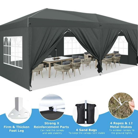HOTEEL Canopy 10'x20' Pop Up Canopy Tent Heavy Duty Waterproof Adjustable Commercial Instant Canopy Outdoor Party Canopy Parties,Wedding,Outside Patio,Event,Portable Car Canopy,Gray
