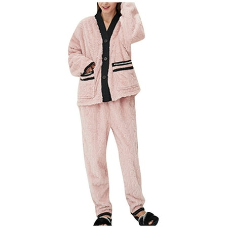 

HGWXX7 Women s Sleepwear Mens And Womens Autumn And Winter Flannel Pajamas Pajama Suit Cardigan M