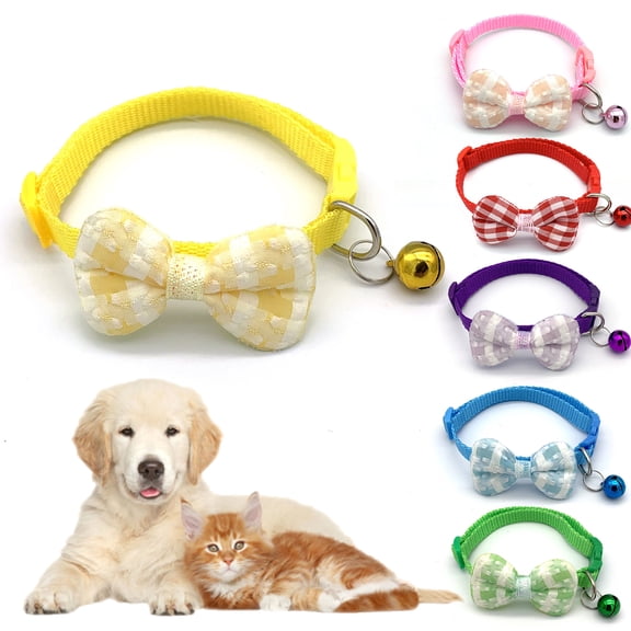 Walbest Cat Collar Safety Quick Release with Bell Cat Collar Adjustable Cat Collar with Bowtie for Cat Pup Kitty