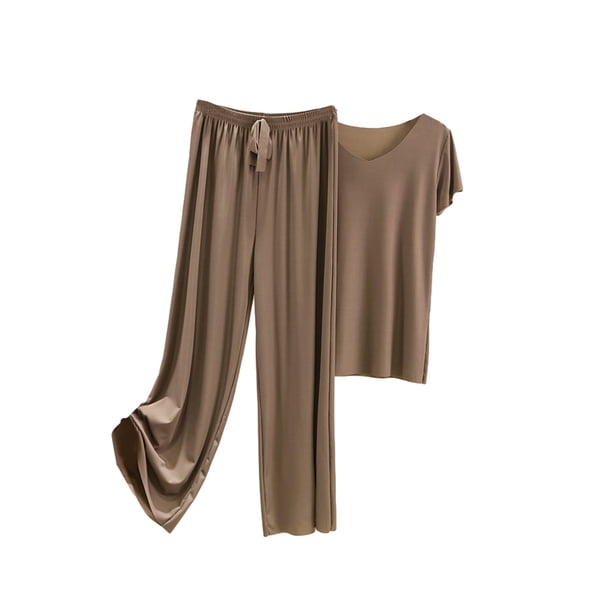 Minnieouse Conjunto de pijama de seda helada para mujer, camiseta, cintura elástica, pantalones sueltos, ropa de verano, piezas, ropa de Type3 NO3