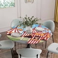 thumbnail image 5 of Amusement Park Round Tablecloth for 55-60 Inch Tables, Fitted Table Cover with Elastic Edge, Cute Cartoon Wheelwheels Circus Waterproof Outdoor Table Cloth Protector for Patio Garden Dinner Picnic, 5 of 9