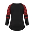 thumbnail image 5 of VSNOW Women Plaid Patchwork 3/4 Sleeve Loose Tops T Shirt Casual Blouse Plus Size, 5 of 8