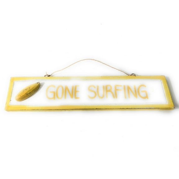 Gone Surfing 12" Sign - Rustic coastal Decor Yellow | #ort1703230y