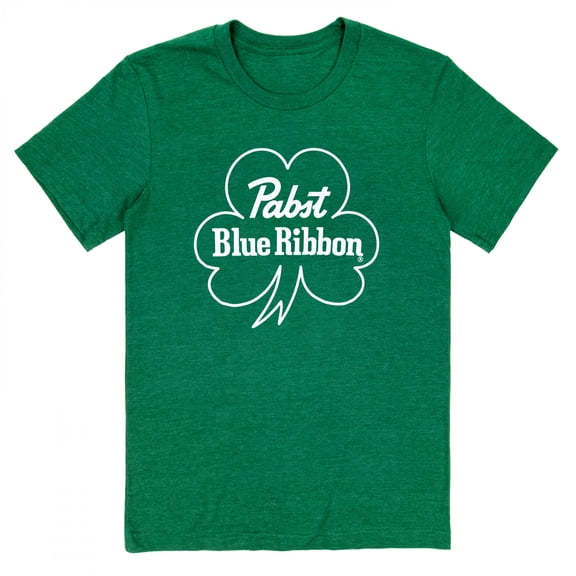 Pabst Blue Ribbon 844616-small Pabst Blue Ribbon Text Logo with Shamrock Saint Patricks Day T-Shirt - Small