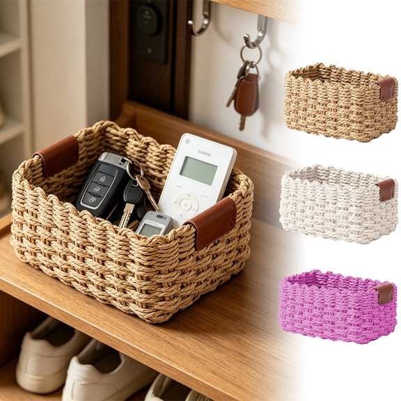 Fareti Small Baskets for Organizing, Paper Rope Small Storage Baskets for Shelves Bathroom Cupboards Drawer, 1-Piece, Khaki S