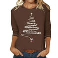thumbnail image 2 of Miluxas Christmas Shirts for Women 2024 Women's Fashion Printed T-shirt 3/4 Sleeves Blouse Round Neck Casual Tops Y-Brown 8(L), 2 of 4